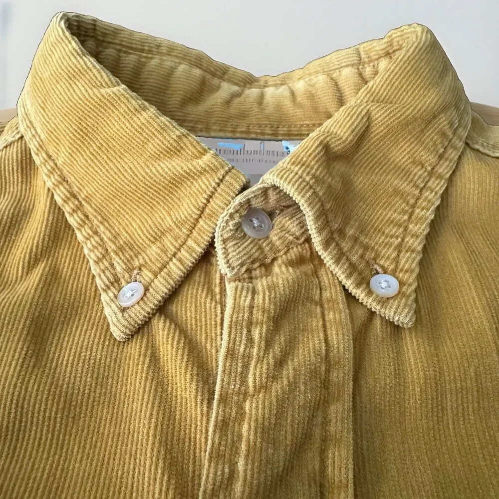 VTG Banana Republic Corduroy Shirt Men M Mustard Yellow Pinwale Cotton Hong Kong